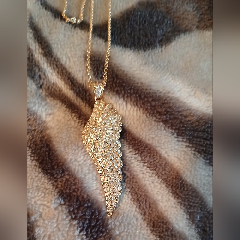 Goldtone pave Angel Wing Pendant Necklace